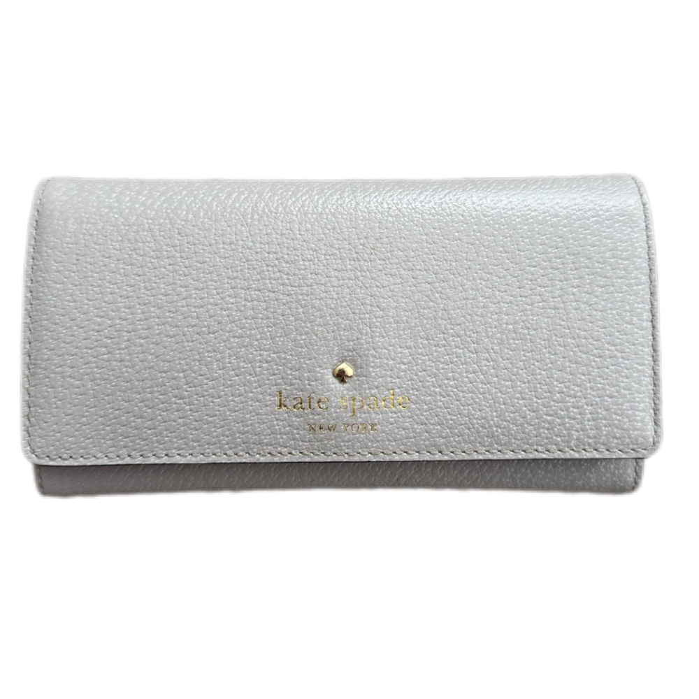 Kate Spade Pebbled gray leather long wallet snap closure zipper pouch embossed